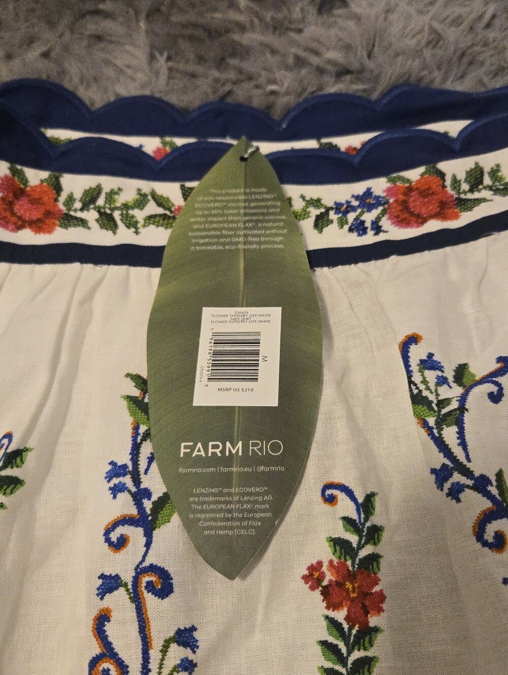FARM RIO Flower Tapestry Off White Linen Blend Midi Maxi Skirt Scallop Size M NW - Picture 2 of 8